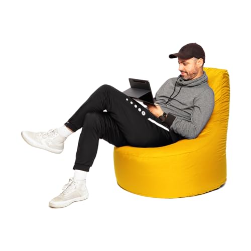 PATCH HOME Gamer Sessel Sitzsack Beanbag - 2 Größen - 25 Farben XXL - 80cm Durchmesser, 30cm Sitzhöhe, 90cm Höhe Gelb von PATCH HOME