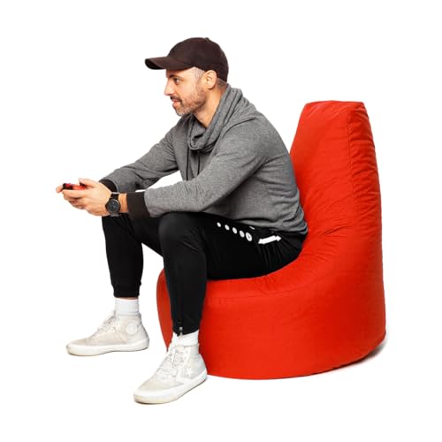 PATCH HOME Gamer Sessel Sitzsack Beanbag - 2 Größen - 25 Farben XXL - 80cm Durchmesser, 30cm Sitzhöhe, 90cm Höhe Rot von PATCH HOME