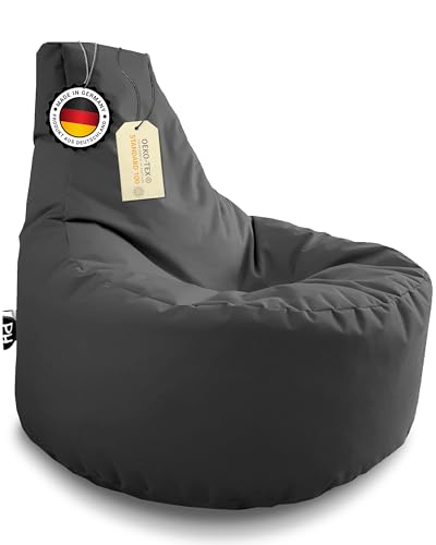 PATCH HOME Gamer Sessel Sitzsack Beanbag in 2 verschiedenen Größen und 25 XXL - 80cm Durchmesser, 30cm Sitzhöhe, 90cm Höhe Anthrazit von PATCH HOME