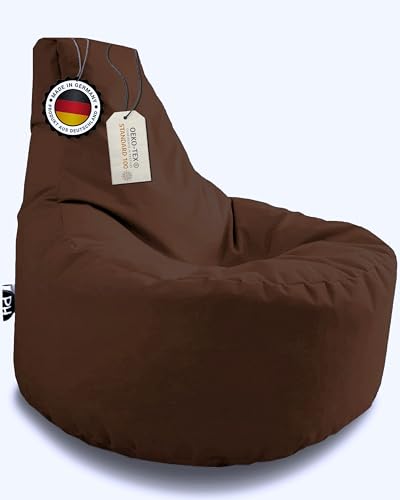 PATCH HOME Gamer Sessel Sitzsack Beanbag in 2 verschiedenen Größen und 25 XXL - 80cm Durchmesser, 30cm Sitzhöhe, 90cm Höhe Braun von PATCH HOME