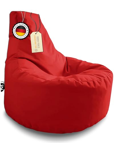 PATCH HOME Gamer Sessel Sitzsack Beanbag in 2 verschiedenen Größen und 25 XXL - 80cm Durchmesser, 30cm Sitzhöhe, 90cm Höhe Rot von PATCH HOME