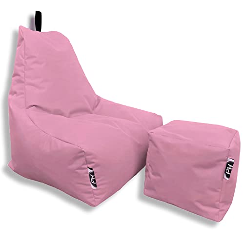 PATCH HOME Patchhome De-Lux Lounge Sessel inkl. Würfel mit Reißverschluss nachfüllbar | Gaming Sitzsack | Beanbag | Sitzkissen für In & Outdoor | Fertig befüllt (XL mit Reißverschluss, Altrosa) von PATCH HOME
