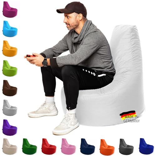 PATCH HOME Patchhome Gamer Kissen Lounge Kissen Sitzsack Sessel Sitzkissen In & Outdoor geeignet fertig befüllt | Weiß - Ø 80cm x Höhe 90cm - in 2 Größen und 25 Farben von PATCH HOME