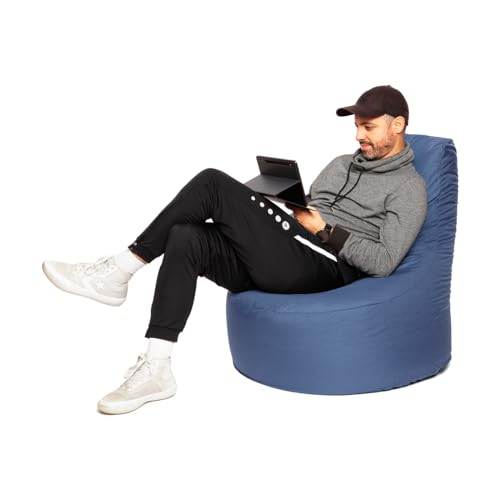 PATCH HOME Patchhome Gamer Sessel mit Reißverschluss Lounge Kissen Sitzsack Sitzkissen Bean Bag In & Outdoor geeignet fertig befüllt (Ø 75cm x Höhe 80cm mit Reißverschluss, Blaugrau) von PATCH HOME