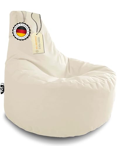 PATCH HOME Gamer Sessel mit Reißverschluss Lounge Kissen Sitzsack Sitzkissen Bean Bag In & Outdoor geeignet fertig befüllt (Ø 75cm x Höhe 80cm mit Reißverschluss, Creme) von PATCH HOME