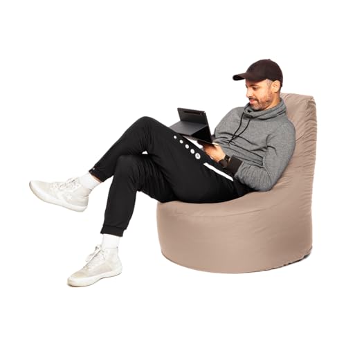 PATCH HOME Patchhome Gamer Sessel mit Reißverschluss Lounge Kissen Sitzsack Sitzkissen Bean Bag In & Outdoor geeignet fertig befüllt (Ø 80cm x Höhe 90cm mit reißverschluss, Beige) von PATCH HOME