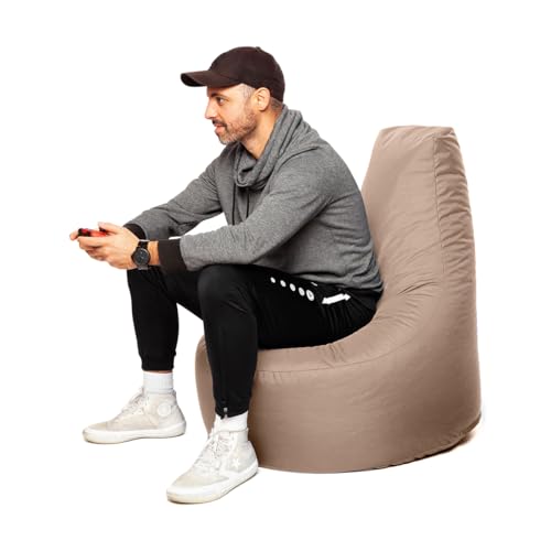 PATCH HOME Patchhome Gamer Sessel mit Reißverschluss Lounge Kissen Sitzsack Sitzkissen Bean Bag In & Outdoor geeignet fertig befüllt (Ø 75cm x Höhe 80cm mit Reißverschluss, Beige) von PATCH HOME