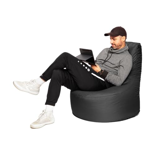 PATCH HOME Patchhome Gamer Sessel mit Reißverschluss Lounge Kissen Sitzsack Sitzkissen Bean Bag In & Outdoor geeignet fertig befüllt (Ø 75cm x Höhe 80cm mit Reißverschluss, Black) von PATCH HOME