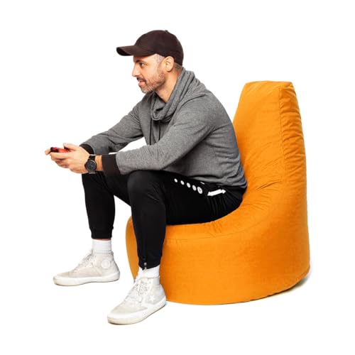 PATCH HOME Patchhome Gamer Sessel mit Reißverschluss Lounge Kissen Sitzsack Sitzkissen Bean Bag In & Outdoor geeignet fertig befüllt (Ø 75cm x Höhe 80cm mit Reißverschluss, Orange) von PATCH HOME