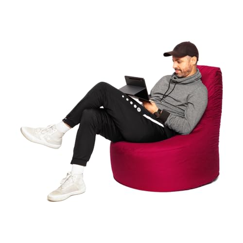 PATCH HOME Patchhome Gamer Sessel mit Reißverschluss Lounge Kissen Sitzsack Sitzkissen Bean Bag In & Outdoor geeignet fertig befüllt (Ø 80cm x Höhe 90cm mit reißverschluss, Weinrot) von PATCH HOME