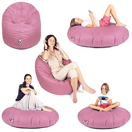 PATCH HOME Patchhome Sitzsack 2 in 1 Sitzkissen mit Reißverschluss bereits befüllt Bodenkissen Sessel BeanBag Kissen (Altrosa, 100cm Durchmesser) von PATCH HOME