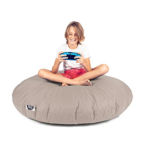 PATCH HOME Patchhome Sitzsack 2 in 1 Sitzkissen mit Reißverschluss bereits befüllt Bodenkissen Sessel BeanBag Kissen (Creme, 125cm Durchmesser) von PATCH HOME