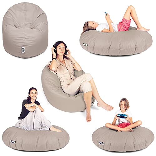 PATCH HOME Patchhome Sitzsack 2 in 1 Sitzkissen mit Reißverschluss bereits befüllt Bodenkissen Sessel BeanBag Kissen (Creme, 145cm Durchmesser) von PATCH HOME