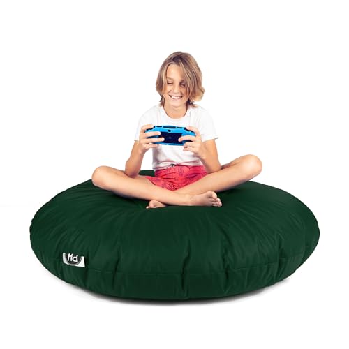 PATCH HOME Patchhome Sitzsack 2 in 1 Sitzkissen mit Reißverschluss bereits befüllt Bodenkissen Sessel BeanBag Kissen (Dunkelgrün, 125cm Durchmesser) von PATCH HOME