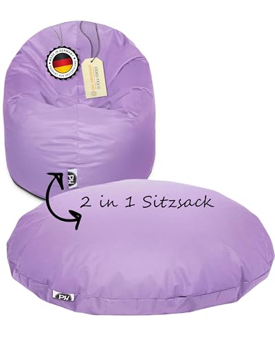 PATCH HOME Patchhome Sitzsack 2 in 1 Sitzkissen mit Reißverschluss bereits befüllt Bodenkissen Sessel BeanBag Kissen (Flieder, 100cm Durchmesser) von PATCH HOME
