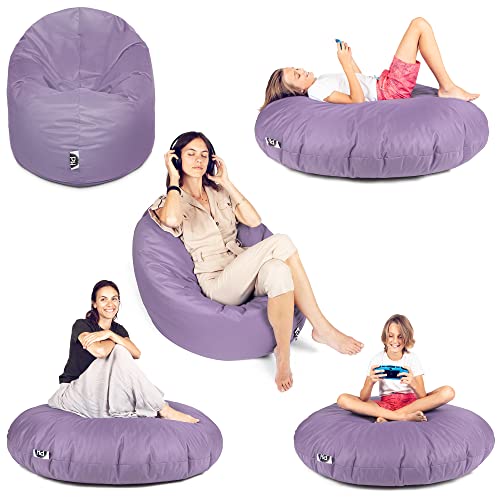 PATCH HOME Patchhome Sitzsack 2 in 1 Sitzkissen mit Reißverschluss bereits befüllt Bodenkissen Sessel BeanBag Kissen (Flieder, 125cm Durchmesser) von PATCH HOME