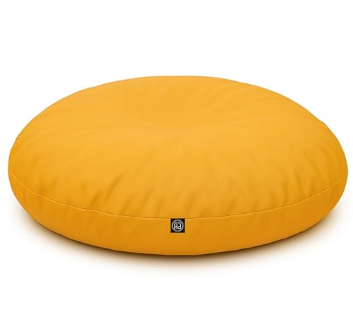PATCH HOME Patchhome Sitzsack 2 in 1 Sitzkissen mit Reißverschluss bereits befüllt Bodenkissen Sessel BeanBag Kissen (Gelb, 100cm Durchmesser) von PATCH HOME