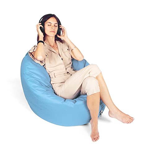 PATCH HOME Patchhome Sitzsack 2 in 1 Sitzkissen mit Reißverschluss bereits befüllt Bodenkissen Sessel BeanBag Kissen (Hellblau, 100cm Durchmesser) von PATCH HOME