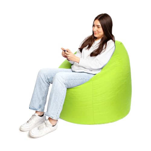 PATCH HOME Patchhome Sitzsack 2 in 1 Sitzkissen mit Reißverschluss bereits befüllt Bodenkissen Sessel BeanBag Kissen (Neon-Gelb, 125cm Durchmesser) von PATCH HOME