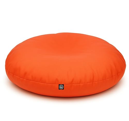 PATCH HOME Sitzsack 2 in 1 Sitzkissen mit Reißverschluss bereits befüllt Bodenkissen Sessel BeanBag Kissen (Orange, 125cm Durchmesser) von PATCH HOME