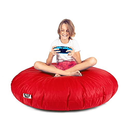 PATCH HOME Patchhome Sitzsack 2 in 1 Sitzkissen mit Reißverschluss bereits befüllt Bodenkissen Sessel BeanBag Kissen (Rot, 125cm Durchmesser) von PATCH HOME