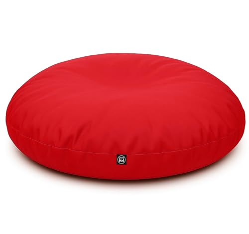 PATCH HOME Sitzsack 2 in 1 Sitzkissen mit Reißverschluss bereits befüllt Bodenkissen Sessel BeanBag Kissen (Rot, 125cm Durchmesser) von PATCH HOME