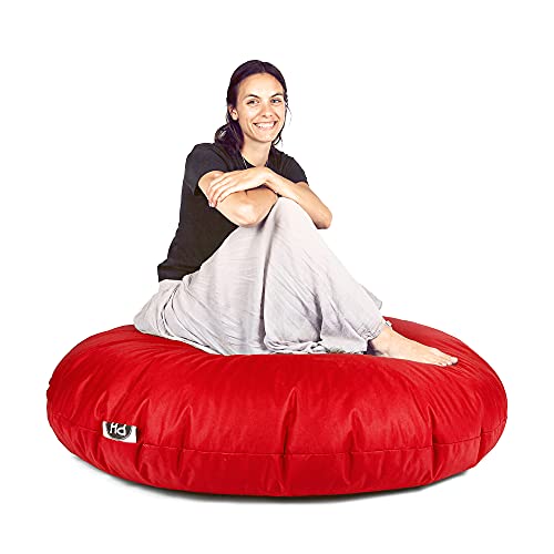 PATCH HOME Patchhome Sitzsack 2 in 1 Sitzkissen mit Reißverschluss bereits befüllt Bodenkissen Sessel BeanBag Kissen (Rot, 145cm Durchmesser) von PATCH HOME