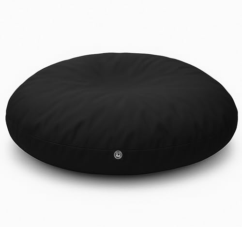 PATCH HOME Sitzsack 2 in 1 Sitzkissen mit Reißverschluss bereits befüllt Bodenkissen Sessel BeanBag Kissen (Schwarz, 100cm Durchmesser) von PATCH HOME