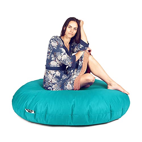 PATCH HOME Patchhome Sitzsack 2 in 1 Sitzkissen mit Reißverschluss bereits befüllt Bodenkissen Sessel BeanBag Kissen (Türkis, 125cm Durchmesser) von PATCH HOME