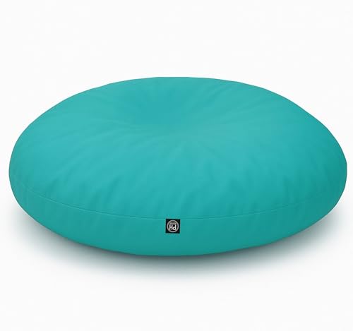 PATCH HOME Sitzsack 2 in 1 Sitzkissen mit Reißverschluss bereits befüllt Bodenkissen Sessel BeanBag Kissen (Türkis, 125cm Durchmesser) von PATCH HOME