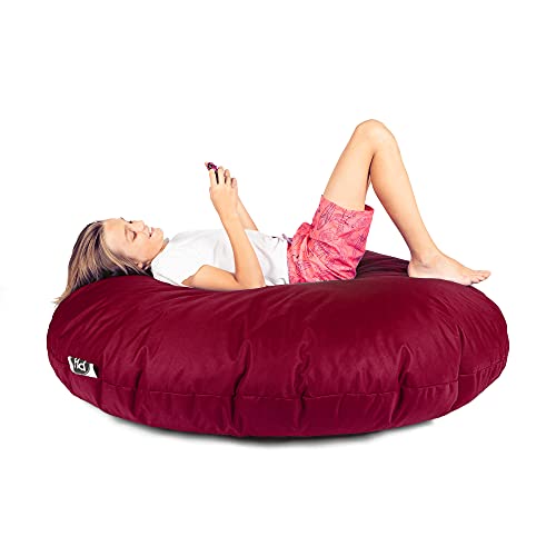 PATCH HOME Patchhome Sitzsack 2 in 1 Sitzkissen mit Reißverschluss bereits befüllt Bodenkissen Sessel BeanBag Kissen (Weinrot, 100cm Durchmesser) von PATCH HOME