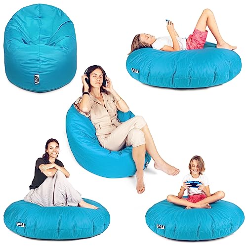 PATCH HOME Sitzsack 2 in 1 Sitzkissen Bodenkissen für Erwachsene & Kinder - Gaming mit Füllung Kissen Sessel BeanBag (Aqua, Ø 155cm) von PATCH HOME