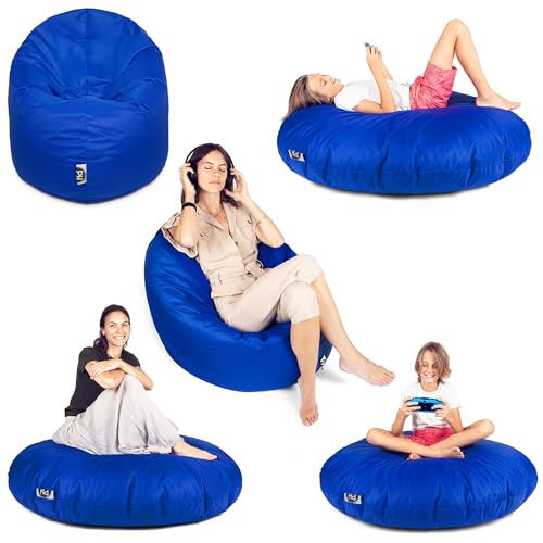 PATCH HOME Sitzsack 2 in 1 Sitzkissen Bodenkissen für Erwachsene & Kinder - Gaming mit Füllung Kissen Sessel BeanBag (Blau, Ø 155cm) von PATCH HOME