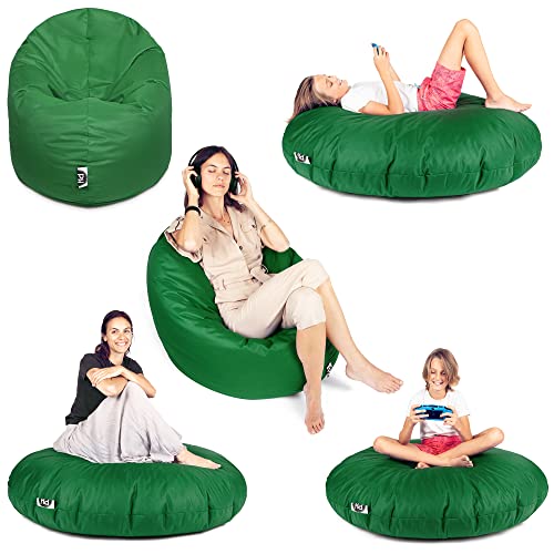 PATCH HOME Sitzsack 2 in 1 Sitzkissen Bodenkissen für Erwachsene & Kinder - Gaming mit Füllung Kissen Sessel BeanBag (Grün, Ø 155cm) von PATCH HOME