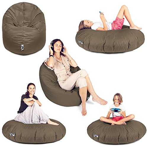 PATCH HOME Sitzsack 2 in 1 Sitzkissen Bodenkissen für Erwachsene & Kinder - Gaming mit Füllung Kissen Sessel BeanBag (Khaki, Ø 155cm) von PATCH HOME