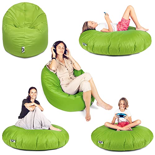 PATCH HOME Sitzsack 2 in 1 Sitzkissen Bodenkissen für Erwachsene & Kinder - Gaming mit Füllung Kissen Sessel BeanBag (Kiwigrün, Ø 155cm) von PATCH HOME