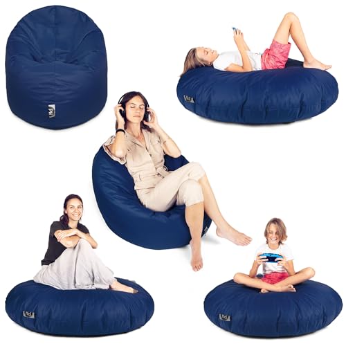 PATCH HOME Sitzsack 2 in 1 Sitzkissen Bodenkissen für Erwachsene & Kinder - Gaming mit Füllung Kissen Sessel BeanBag (Marine, Ø 155cm) von PATCH HOME