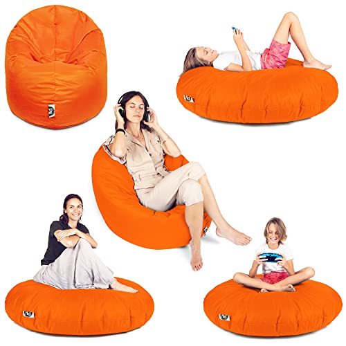 PATCH HOME Sitzsack 2 in 1 Sitzkissen Bodenkissen für Erwachsene & Kinder - Gaming mit Füllung Kissen Sessel BeanBag (Neon Orange, Ø 155cm) von PATCH HOME