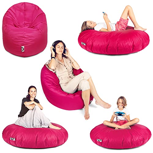 PATCH HOME Sitzsack 2 in 1 Sitzkissen Bodenkissen für Erwachsene & Kinder - Gaming mit Füllung Kissen Sessel BeanBag (Pink, Ø 155cm) von PATCH HOME