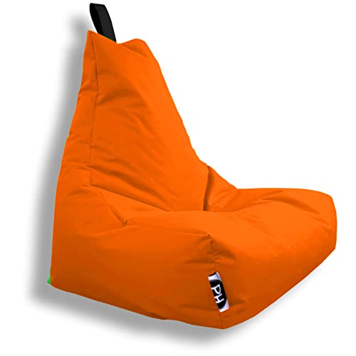PATCH HOME Sitzsack Lounge Sessel Gaming Sitzkissen mit Reißverschluss fertig befüllt (XXL mit Reißverschluss, Neon Orange) von PATCH HOME