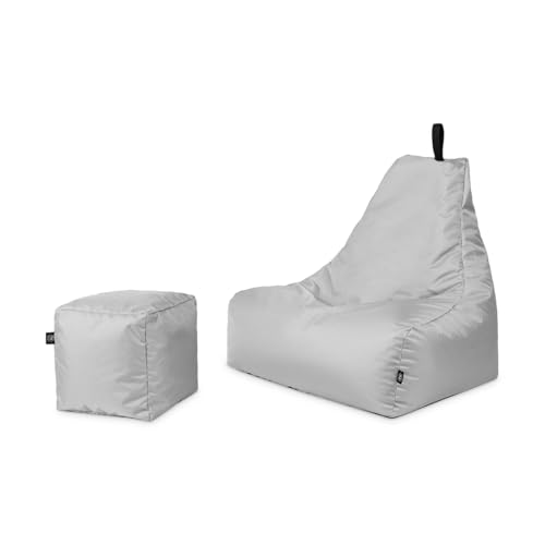 PATCH HOME Sitzsack Sitzkissen Beanbag Premium Lounge Gaming Sessel inkl. Würfel | 2 Größen In & Outdoor geeignet fertig befüllt H:90cm | T:78cm | B:82cm + 35x35cm Würfel Grau von PATCH HOME