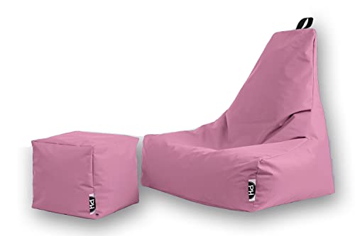 PATCH HOME Sitzsack Sitzkissen Beanbag Premium Lounge Gaming Sessel inkl. Würfel In & Outdoor geeignet fertig befüllt H:82cm | T:70cm | B:75cm + 35x35cm Würfel Altrosa von PATCH HOME