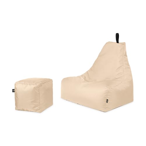 PATCH HOME Sitzsack Sitzkissen Beanbag Premium Lounge Gaming Sessel inkl. Würfel In & Outdoor geeignet fertig befüllt H:82cm | T:70cm | B:75cm + 35x35cm Würfel Creme von PATCH HOME