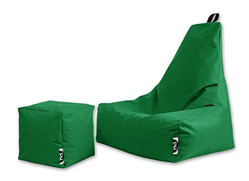 PATCH HOME Sitzsack Sitzkissen Beanbag Premium Lounge Gaming Sessel inkl. Würfel In & Outdoor geeignet fertig befüllt H:82cm | T:70cm | B:75cm + 35x35cm Würfel Grün von PATCH HOME