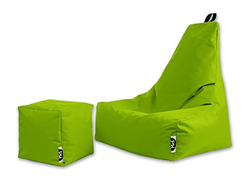 PATCH HOME Sitzsack Sitzkissen Beanbag Premium Lounge Gaming Sessel inkl. Würfel In & Outdoor geeignet fertig befüllt H:82cm | T:70cm | B:75cm + 35x35cm Würfel Kiwi von PATCH HOME