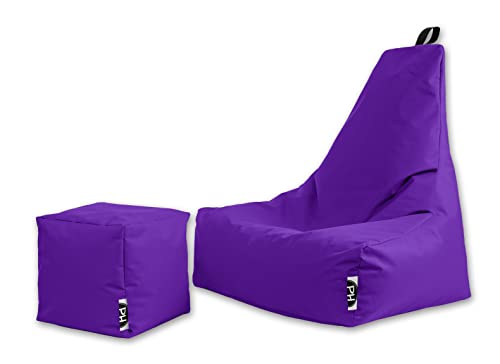 PATCH HOME Sitzsack Sitzkissen Beanbag Premium Lounge Gaming Sessel inkl. Würfel In & Outdoor geeignet fertig befüllt H:82cm | T:70cm | B:75cm + 35x35cm Würfel Lila von PATCH HOME