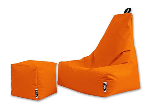 PATCH HOME Sitzsack Sitzkissen Beanbag Premium Lounge Gaming Sessel inkl. Würfel | 2 Größen In & Outdoor geeignet fertig befüllt H:82cm | T:70cm | B:75cm + 35x35cm Würfel Orange von PATCH HOME