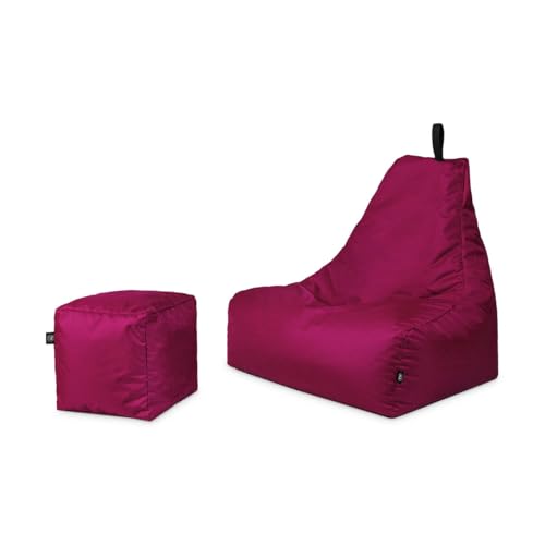 PATCH HOME Sitzsack Sitzkissen Beanbag Premium Lounge Gaming Sessel inkl. Würfel In & Outdoor geeignet fertig befüllt H:82cm | T:70cm | B:75cm + 35x35cm Würfel Weinrot von PATCH HOME