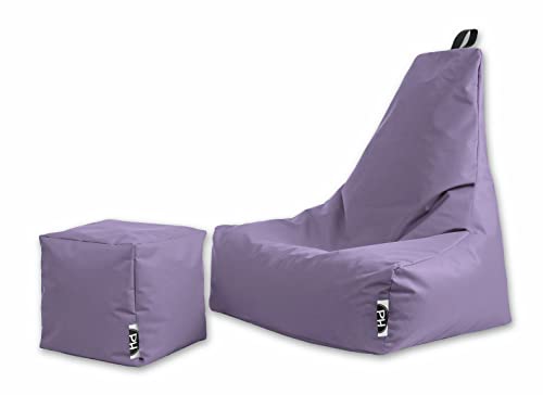PATCH HOME Sitzsack Sitzkissen Beanbag Premium Lounge Gaming Sessel inkl. Würfel In & Outdoor geeignet fertig befüllt H:90cm | T:78cm | B:82cm + 35x35cm Würfel Flieder von PATCH HOME