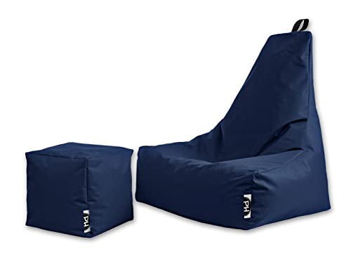PATCH HOME Sitzsack Sitzkissen Premium Lounge Sessel inkl. Würfel In & Outdoor geeignet fertig befüllt H:90cm | T:78cm | B:82cm + 35x35cm Würfel Marine von PATCH HOME
